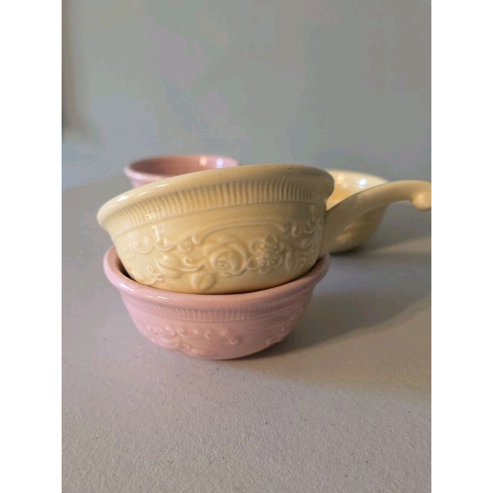 VTG Genuine Oven Serve Ware Pink Yellow Soup Bowl Floral Handle T.S.T. Set of 4 - Picture 12 of 12